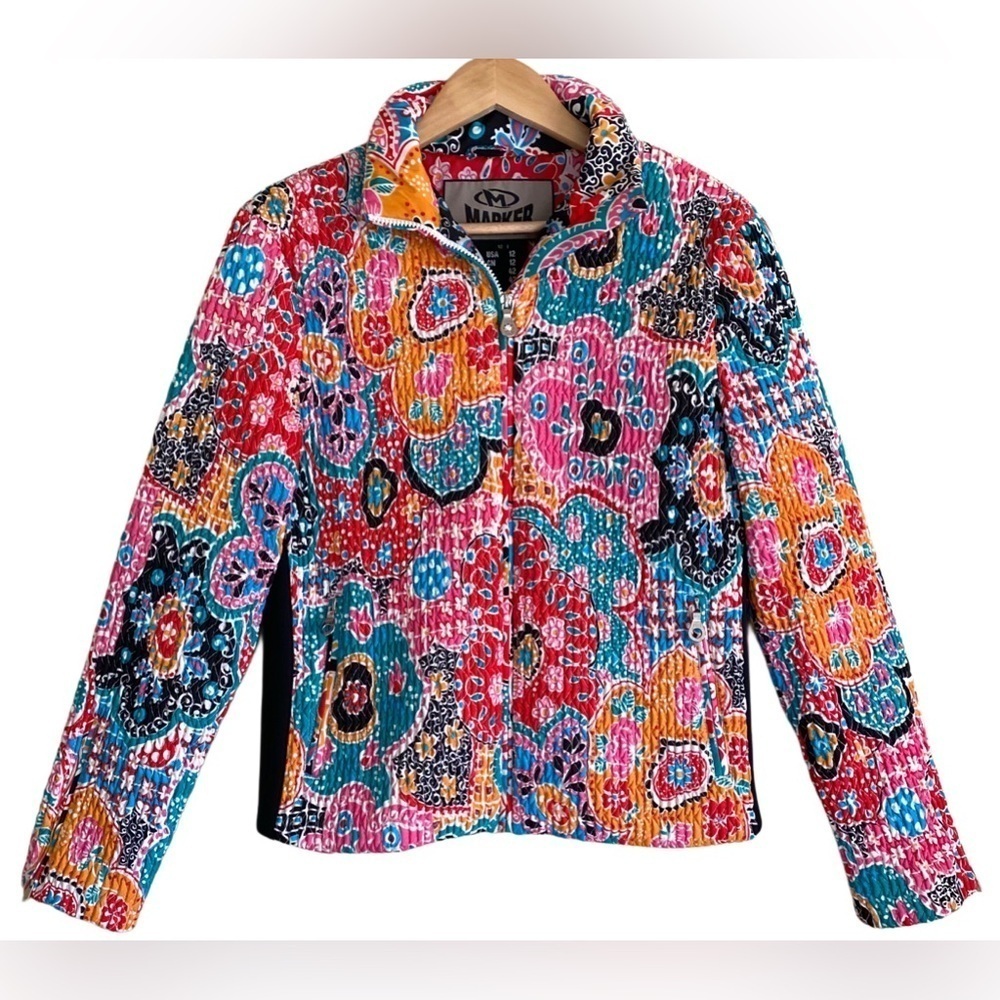 MARKER Colorful Floral Stretchy Full Zip Outdoor Winter Ski Snow Jacket Size 12